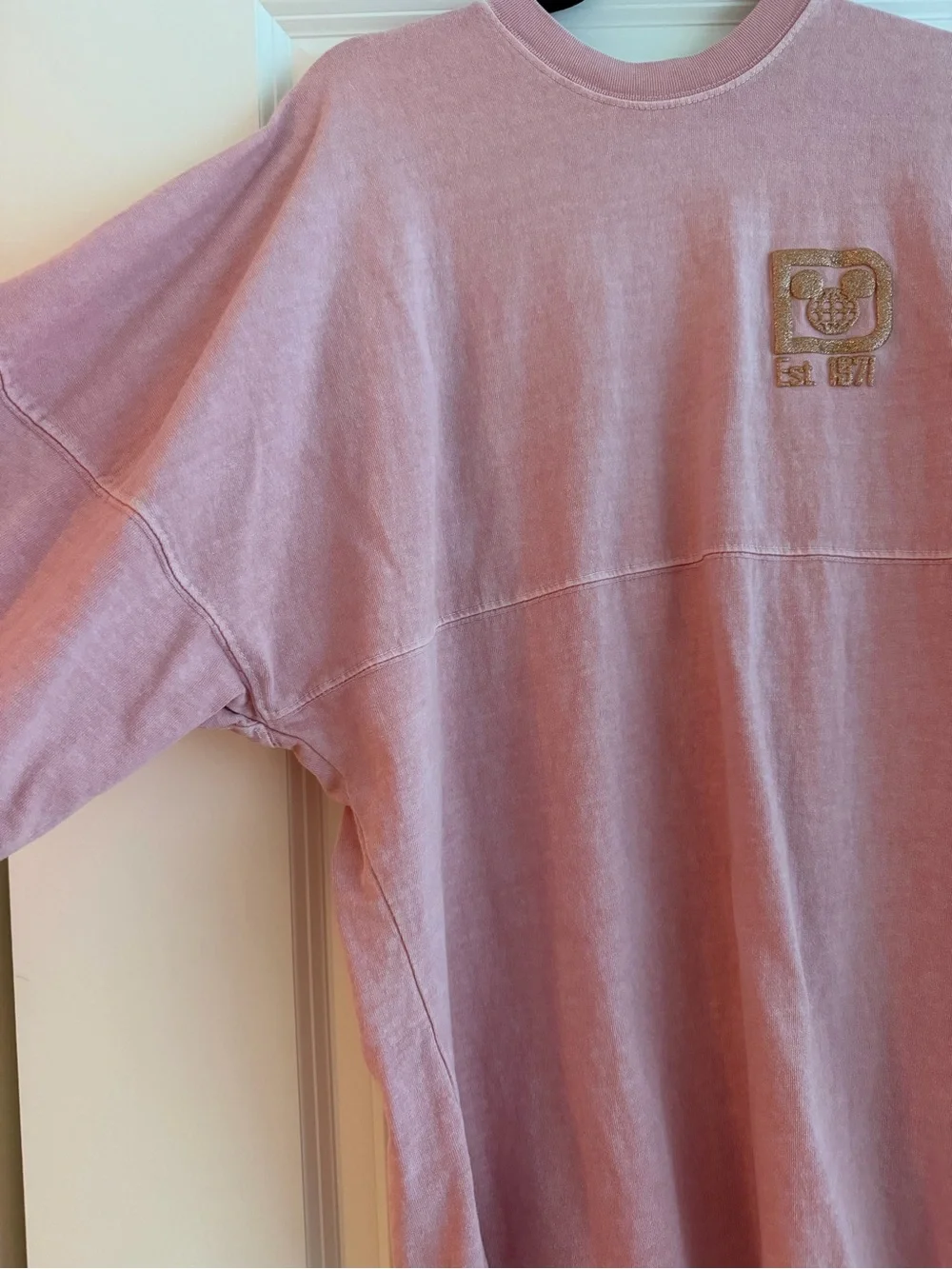 Disney Pink Long Sleeve Pullover Sweatshirt with Gold Logo - Picture 3 of 5